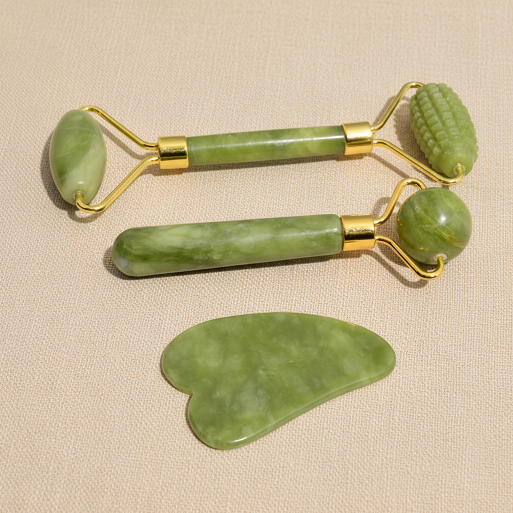 Aculora Facial Ritual Kit — Jade Roller, Eye Massager & Gua Sha Set
