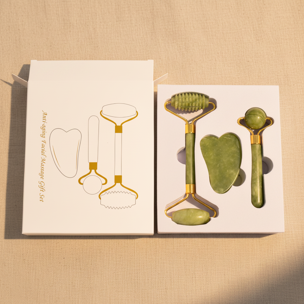 Aculora Facial Ritual Kit — Jade Roller, Eye Massager & Gua Sha Set