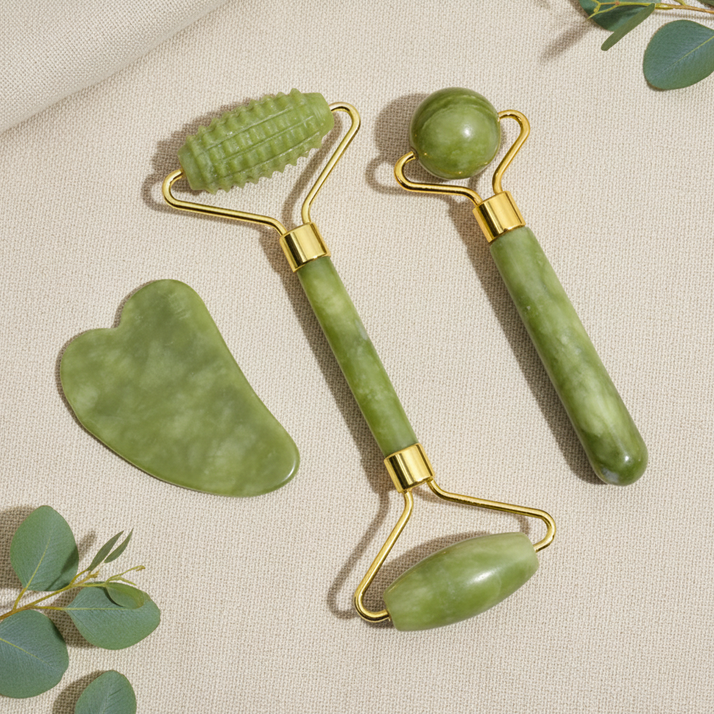 Aculora Facial Ritual Kit — Jade Roller, Eye Massager & Gua Sha Set