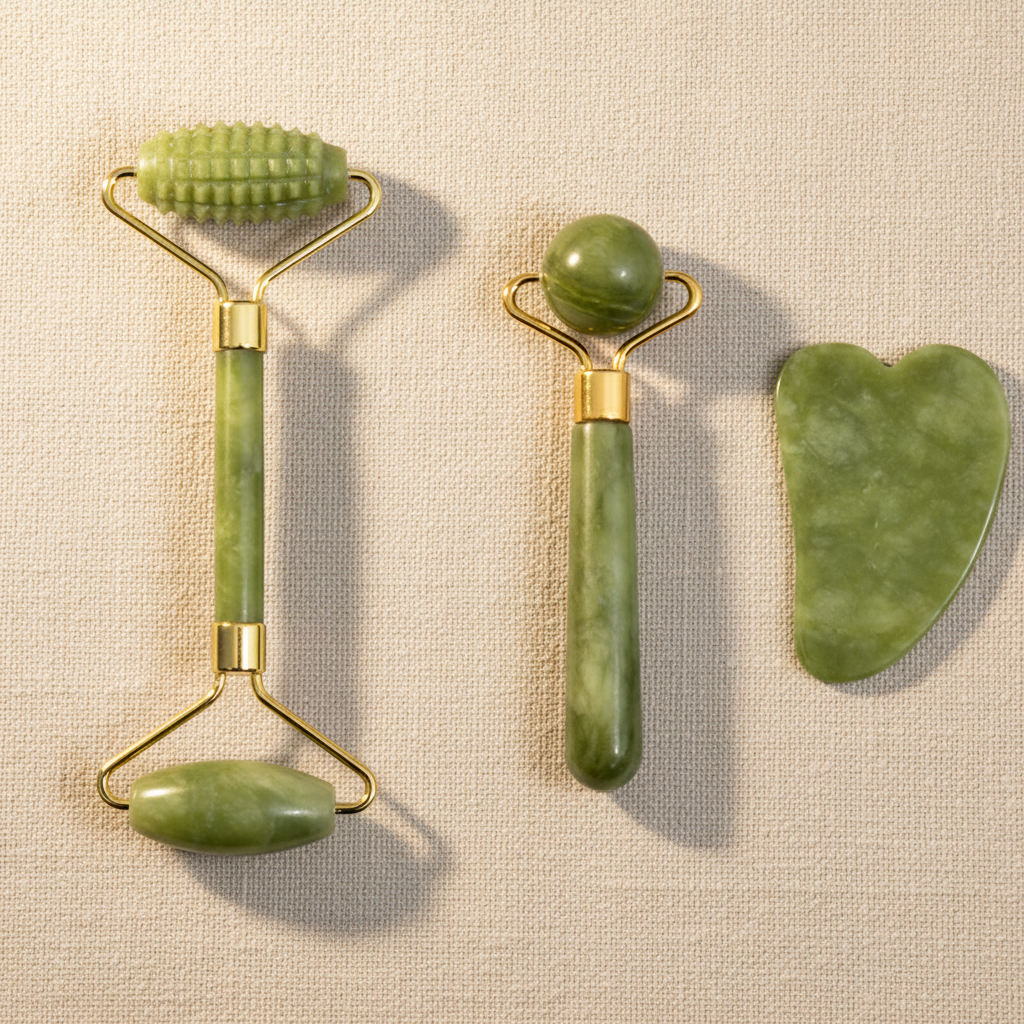Aculora Facial Ritual Kit — Jade Roller, Eye Massager & Gua Sha Set